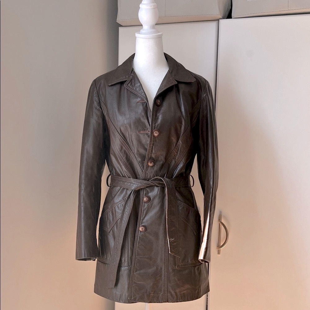 70s Cognac Leather Coat